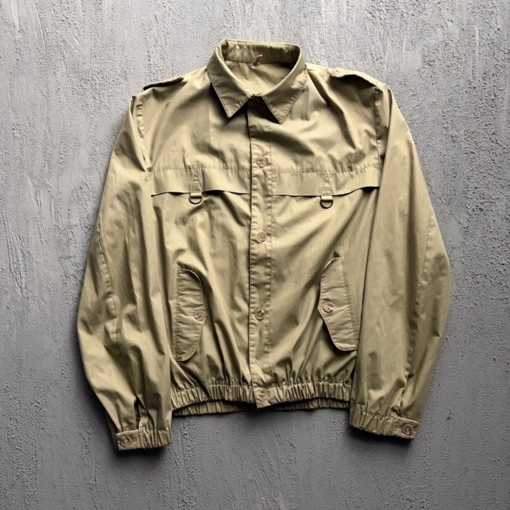Vintage Vivons Clanfred Jacket Beige 1970s Military Button Up Harrington